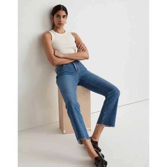 Madewell Taller Kick Out Crop Jeans Cherryville Wash Raw-Hem Womens 23TL [NJ434] - Picture 10 of 16